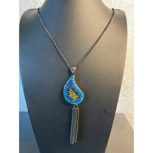Rhinestone Peacock Pendant Tassel Chain Necklace Sparkling & Elegant Statement J